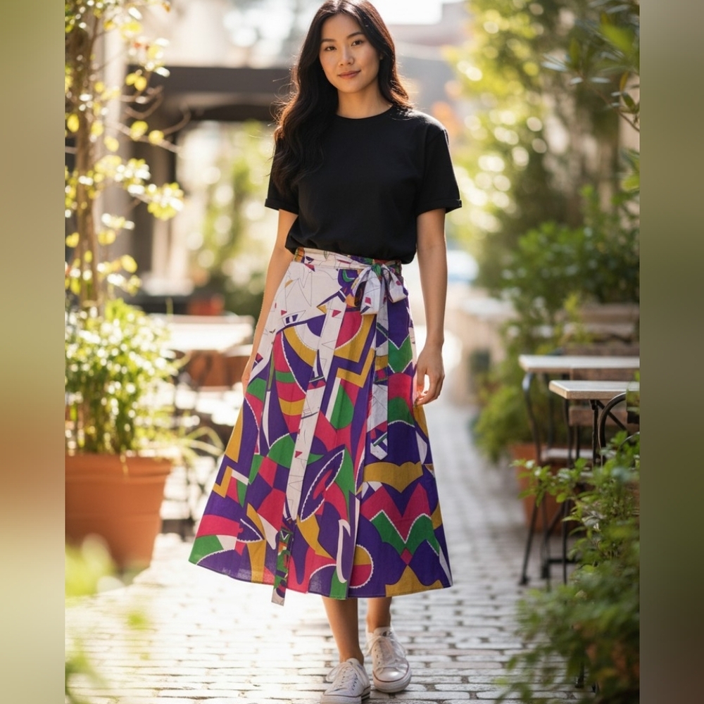 Enwrapture Vintage Midi Silk Skirt True Wrap Tie Sash Bohemian Fall Purple